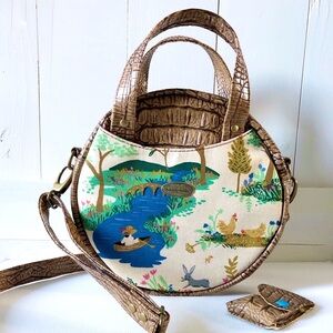 Handmade One-Of-A-Kind Boho Chicken Picturesque Round Bag and Mini Bag